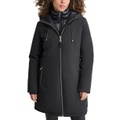 Womens Hooded Bibbed Zip-Front Puffer Coat