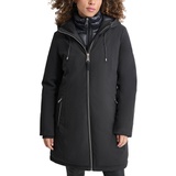 Womens Hooded Bibbed Zip-Front Puffer Coat