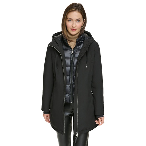 DKNY Womens Hooded Bibbed Zip-Front Puffer Coat