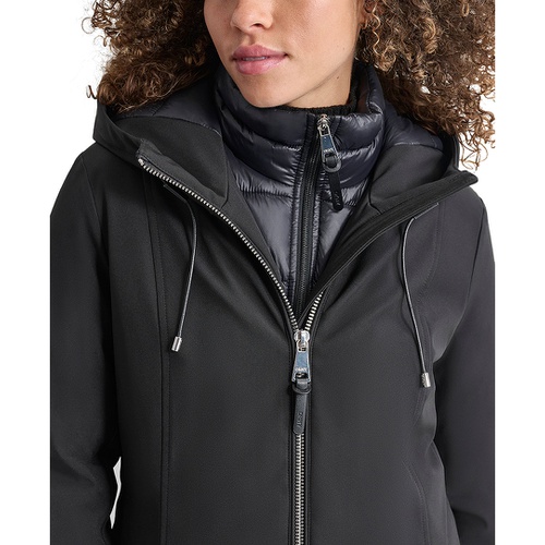 DKNY Womens Hooded Bibbed Zip-Front Puffer Coat