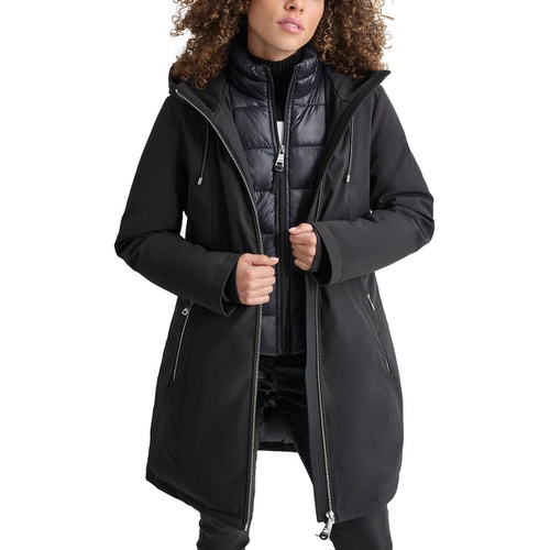 DKNY Womens Hooded Bibbed Zip-Front Puffer Coat