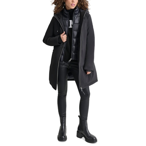 DKNY Womens Hooded Bibbed Zip-Front Puffer Coat