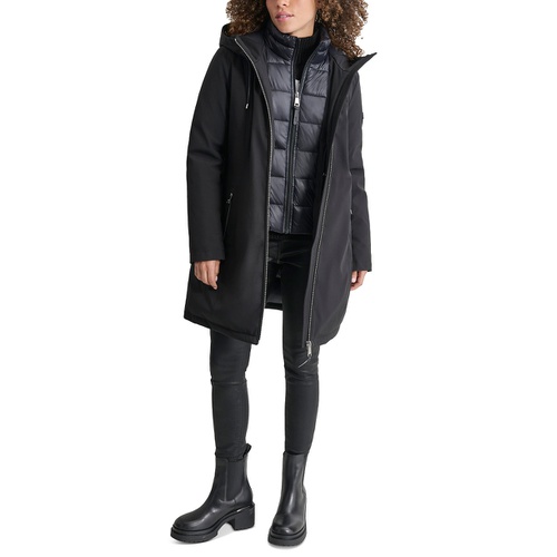 DKNY Womens Hooded Bibbed Zip-Front Puffer Coat