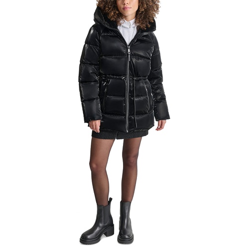 DKNY Womens Shine Hooded Anorak Puffer Coat