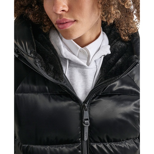 DKNY Womens Shine Hooded Anorak Puffer Coat