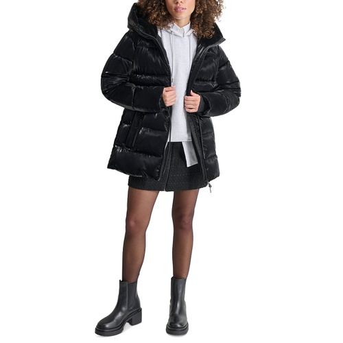 DKNY Womens Shine Hooded Anorak Puffer Coat