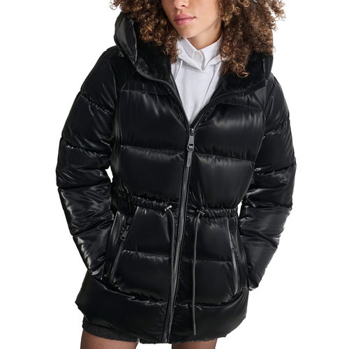 DKNY Womens Shine Hooded Anorak Puffer Coat