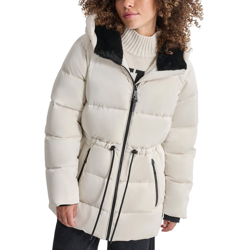 DKNY Womens Shine Hooded Anorak Puffer Coat