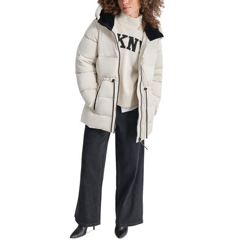 DKNY Womens Shine Hooded Anorak Puffer Coat