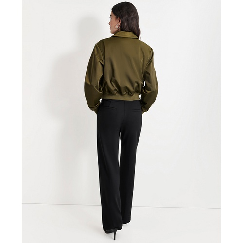 DKNY Womens Shine Sateen Cropped Bomber Jacket