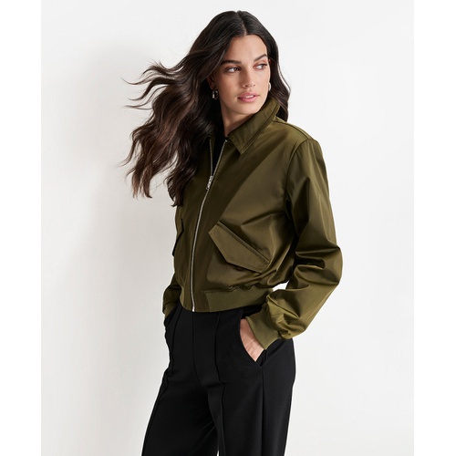 DKNY Womens Shine Sateen Cropped Bomber Jacket