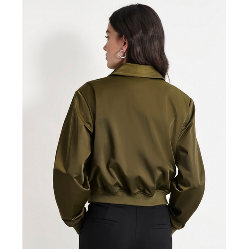 DKNY Womens Shine Sateen Cropped Bomber Jacket