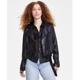 Womens Faux-Leather Moto Jacket