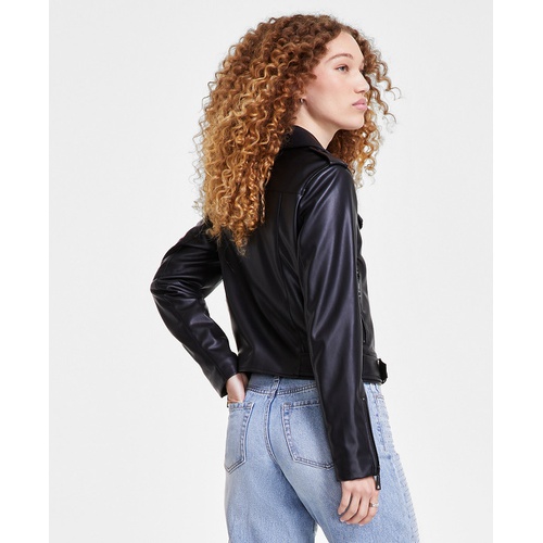 DKNY Womens Faux-Leather Moto Jacket