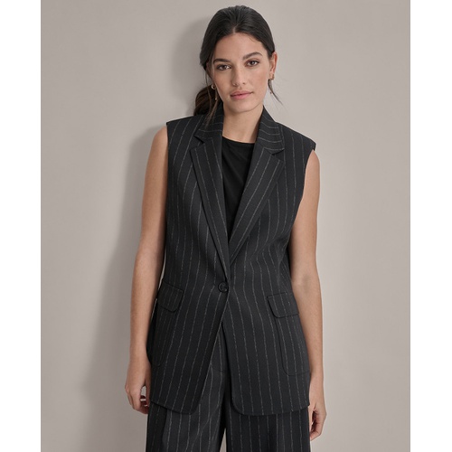 DKNY Petite Striped Notched-Collar One-Button Vest