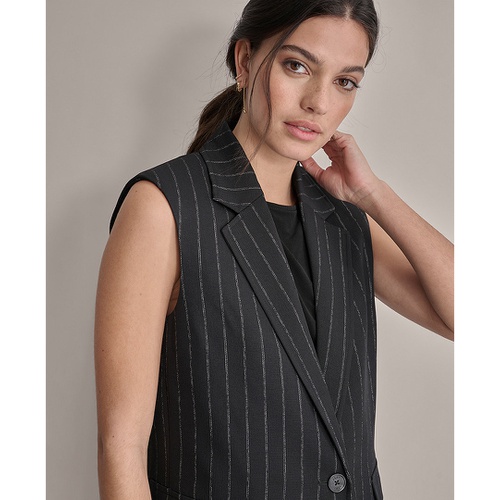 DKNY Petite Striped Notched-Collar One-Button Vest