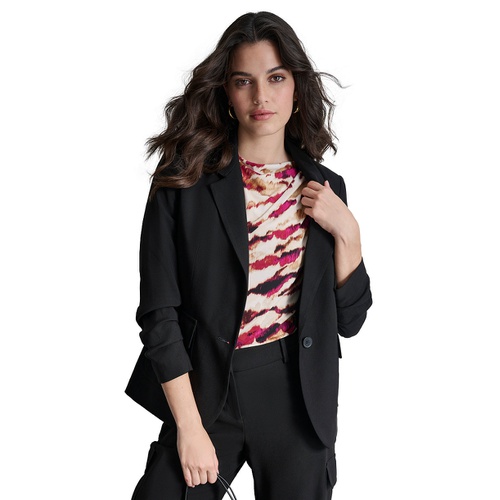 DKNY Petite Single-Button Ruched-Sleeve Blazer