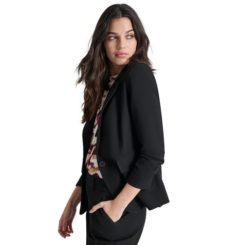 DKNY Petite Single-Button Ruched-Sleeve Blazer