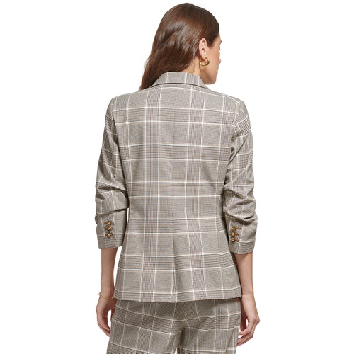 DKNY Petite Plaid Notch-Collar Ruched-Sleeve Jacket