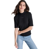 Womens Stud Logo Mock Neck Elbow-Sleeve Sweater