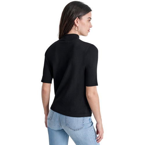 DKNY Womens Stud Logo Mock Neck Elbow-Sleeve Sweater