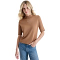 Womens Stud Logo Mock Neck Elbow-Sleeve Sweater