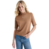 Womens Stud Logo Mock Neck Elbow-Sleeve Sweater