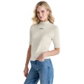 Womens Stud Logo Mock Neck Elbow-Sleeve Sweater