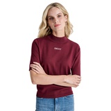 Womens Stud Logo Mock Neck Elbow-Sleeve Sweater