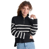 Petite Half-Zip Striped Long-Sleeve Sweater