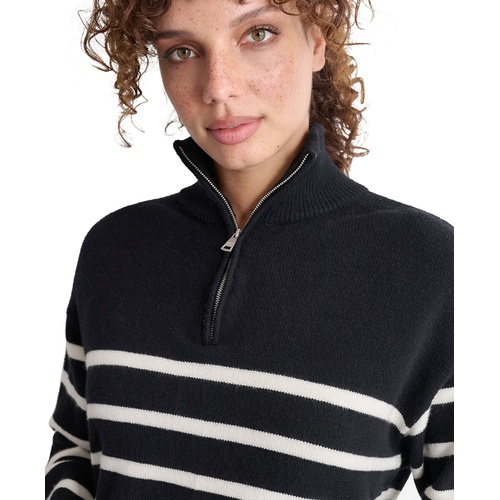 DKNY Petite Half-Zip Striped Long-Sleeve Sweater