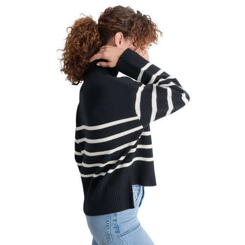 DKNY Petite Half-Zip Striped Long-Sleeve Sweater