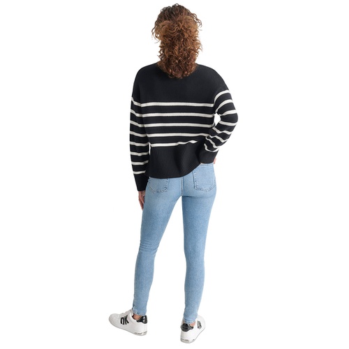 DKNY Petite Half-Zip Striped Long-Sleeve Sweater