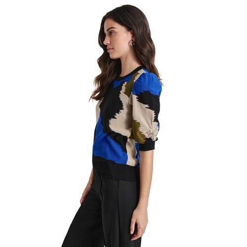 DKNY Womens Printed Puff-Sleeve Sweater