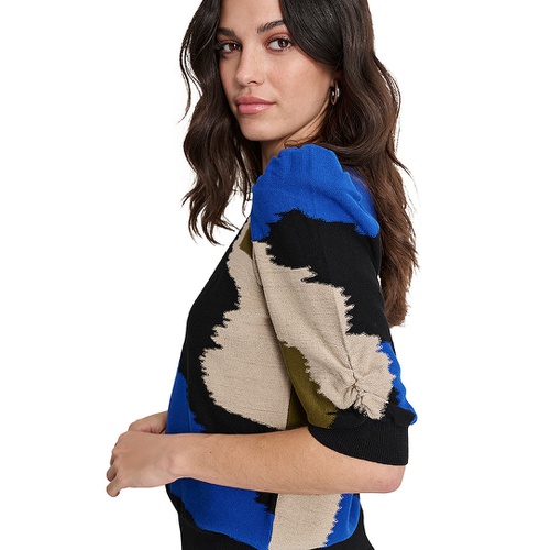 DKNY Womens Printed Puff-Sleeve Sweater