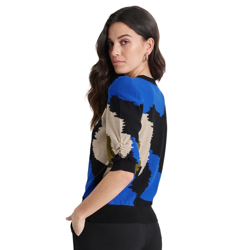 DKNY Womens Printed Puff-Sleeve Sweater