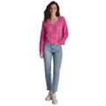 Womens V-Neck Open-Stitch Cotton Sweater