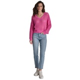 Womens V-Neck Open-Stitch Cotton Sweater