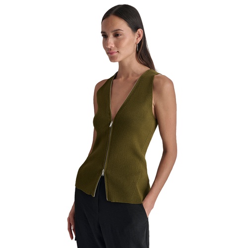 DKNY Womens Zip-Front Sleeveless Knit Top