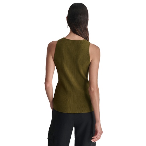 DKNY Womens Zip-Front Sleeveless Knit Top