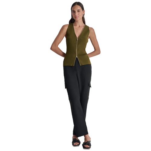 DKNY Womens Zip-Front Sleeveless Knit Top