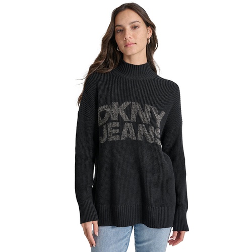 DKNY Womens Mock Neck Logo Sweater