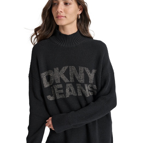 DKNY Womens Mock Neck Logo Sweater