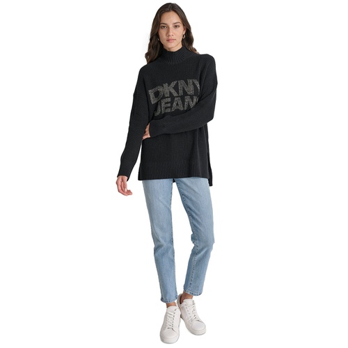 DKNY Womens Mock Neck Logo Sweater