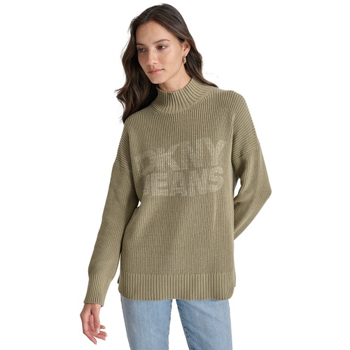 DKNY Womens Mock Neck Logo Sweater