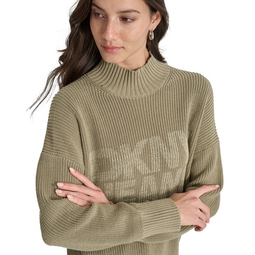 DKNY Womens Mock Neck Logo Sweater