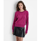 Womens Striped Dropped-Sleeve Crewneck Sweater