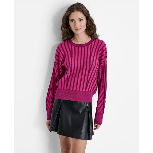 DKNY Womens Striped Dropped-Sleeve Crewneck Sweater