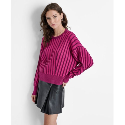 DKNY Womens Striped Dropped-Sleeve Crewneck Sweater