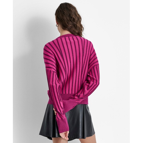 DKNY Womens Striped Dropped-Sleeve Crewneck Sweater